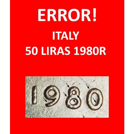 Ⰶ NUDE VULCAN (1954-1989): ITALY ★ 50 LIRAS 1980R! ERROR! ★LOW START★NO RESERVE