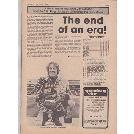 Speedway Star : August 9, 1980. Inter-Continental Final report