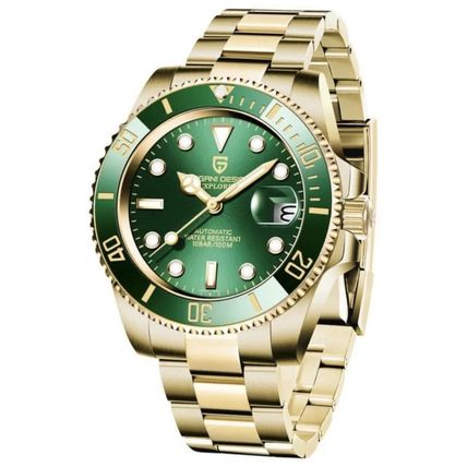 PAGANI DESIGN PD-1661 Automatic Seiko NH35 Green Face Gold Steel Bracelet Watch