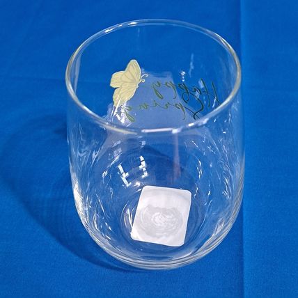 Royal Norfolk BLUE HYDRANGEA Stemless Wine Glasses "Happy Spring" Butterfly