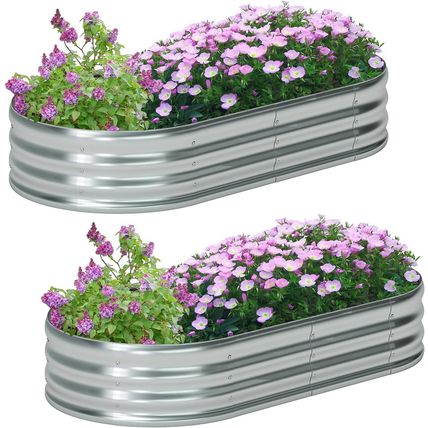 Zizin 2 Pack Galvanized Raised Garden Bed Metal Oval Raised Garden Beds Outdoor