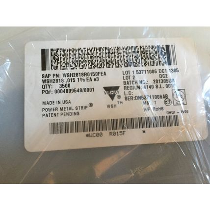 NEW LOT 3301 vishay WSH2818R0150FEA DALE RESISTOR, 2818, R015, 5W,1% ,Ei