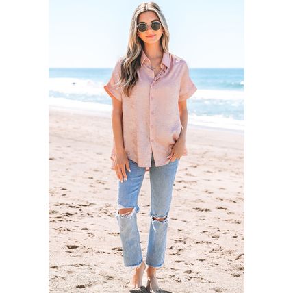 Delicacy Metallic Buttoned Loose Fit Short Sleeve Shirt