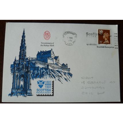 1992 Scottish Philatelic Society Centenary postcard Bishop Mark Scott Memorial