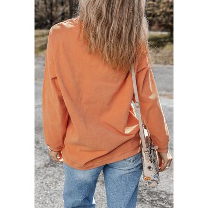 Orange Twisted Ribbed Texture Halloween Ghost Sequin Patched Sweatshirt