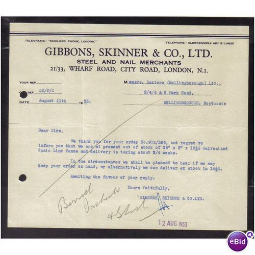 GIBBONS,SKINNER, & CO LTD,CITY RD,LONDON,N1, 11AUG1953