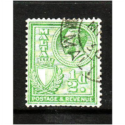 MALTA 1930 SG 194 1/2d YELLOW GREEN FINE USED#3