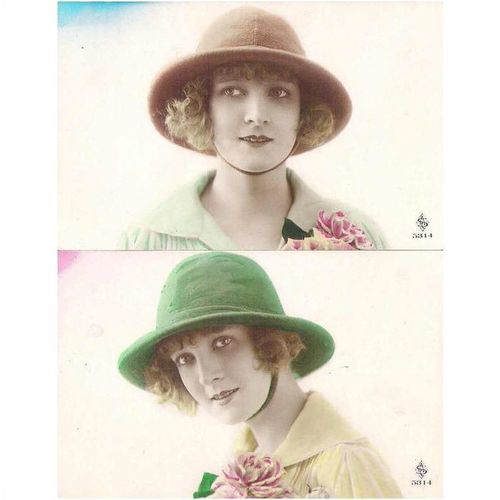 2 CARTES POSTALES - MODE - FEMME A CHAPEAU - REF 32