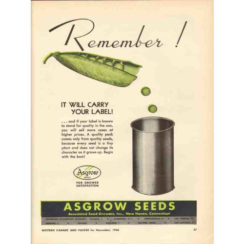 associated seed growers inc 1946 remember green peas label vintage ad