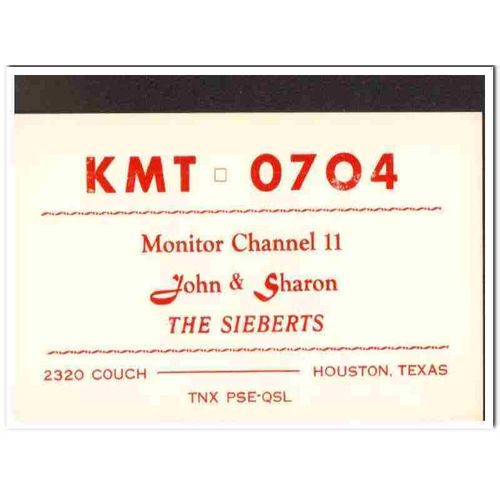 kmt-0704 john siebert houston texas 1960s cb qsl card vintage postcard
