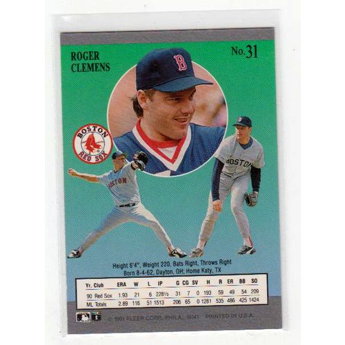 1991 Fleer Ultra Roger Clemens baseball card #31 –Red Sox