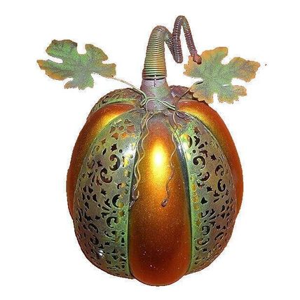 Home Decor Ceramic Pierced Metal Pumpkin Luminary W Flameless Candle