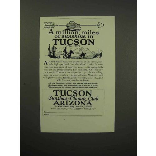 1930 Tucson Arizona Tourism Ad - Miles of Sunshine