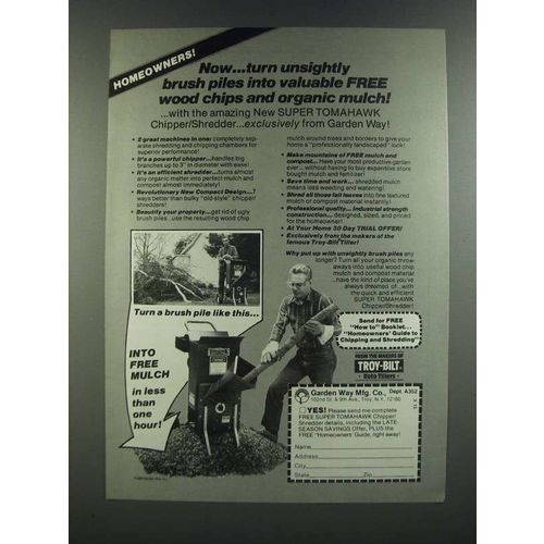 1986 Garden Way Mfg. Super Tomahawk Chipper/Shredder Ad - Brush Piles