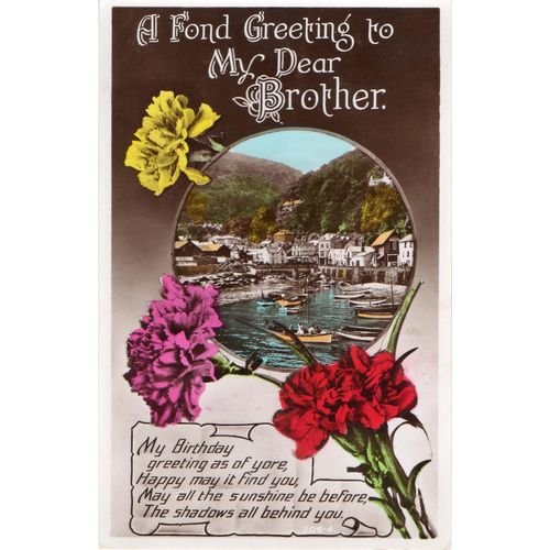 Song Postcard Harbour Boats Carnations A Fond Greeting to my Dear Brother
