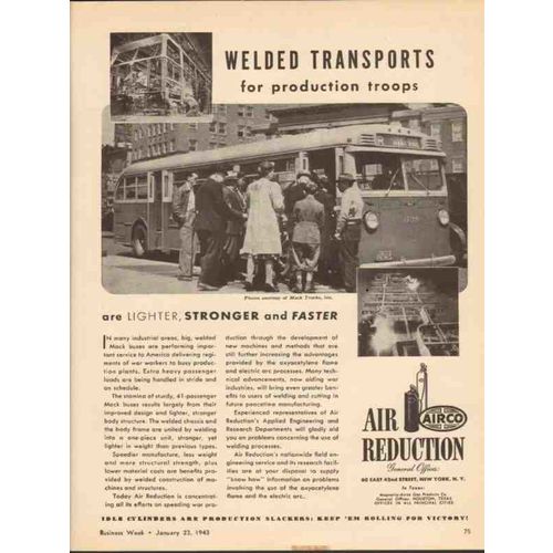 AIR REDUCTION 1943 AirCo welded transport production troops vintage ad