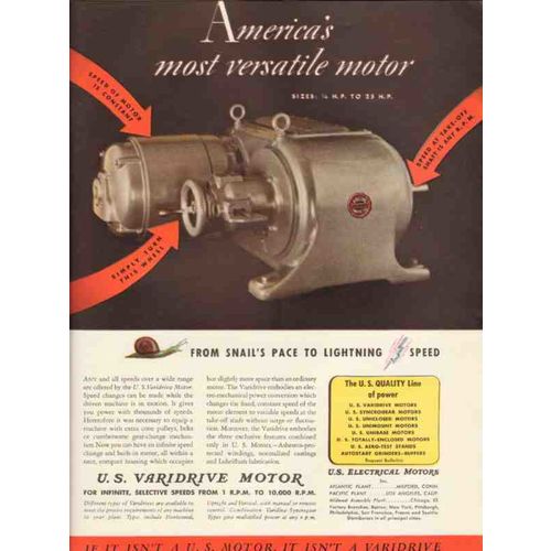 U S ELECTRICAL MOTORS INC 1943 Americas most versatile vintage ad
