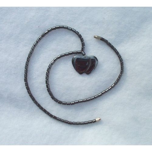 Hematite Double Heart Choker Necklace Jewelry 16.5 Inches