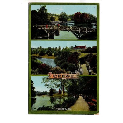 NICE PRINTED MULTI-VIEW POSTCARD OF QUEEN'S PARK CREWE CHESHIRE (3685)