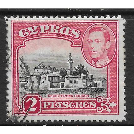 CYPRUS 1942 2pi BLACK & CARMINE PERISTERONA CHURCH SG 155b FINE USED#2