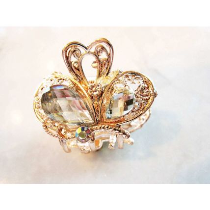 Jeweled antique gold hair claw clip with crystals