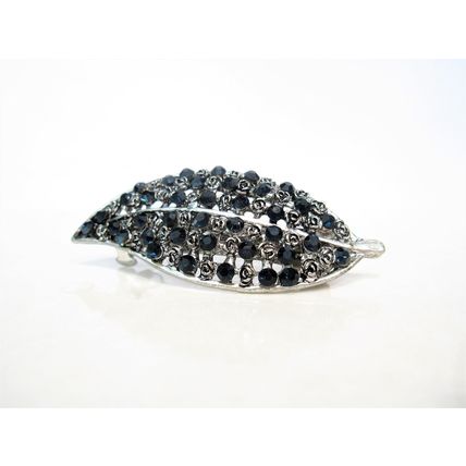 Blue and silver flower and leaf crystal hair clip barrette bridal hair clip