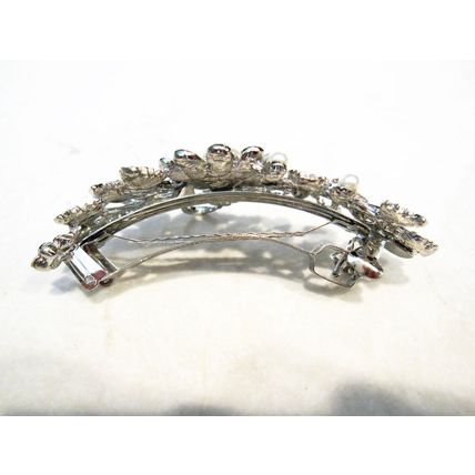Silver flower shaped pearl and crystal hair barrette clip bridal clip bridal