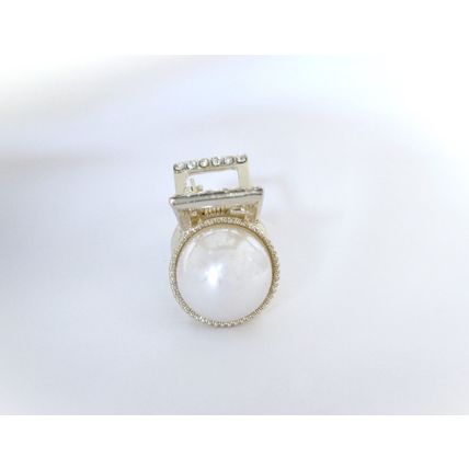 Small mini lite gold metal hair claw clip with faux pearls and crystals