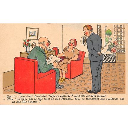 V S Pahn: Quoi! .. vous venez demander ... : French 'marriage' comic postcard