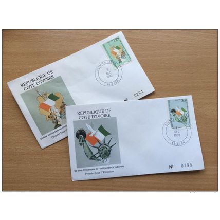 Côte d'Ivoire 1992 FDC Indépendance Statue Liberté Unabhängigkeit Mi. 1075-1076
