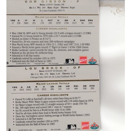 BOB GIBSON & LOU BROCK AUTO 1993 ST. LOUIS CARDINALS HOF WORLD CHAMPION PLAYERS