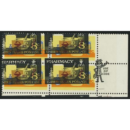 1473, MNH 8¢ - Multiple Color And Misperf Shift Error Zip Block - Stuart Katz