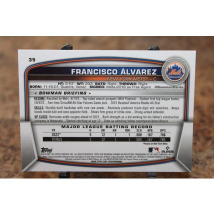 2023 BOWMAN CHROME BASEBALL NEW YORK METS FRANCISCO ALVAREZ RC CARD#35