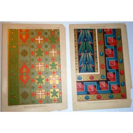 Arte Bizantino - 2 lithographs circa 1890 by J. Aleu, Barcelona.