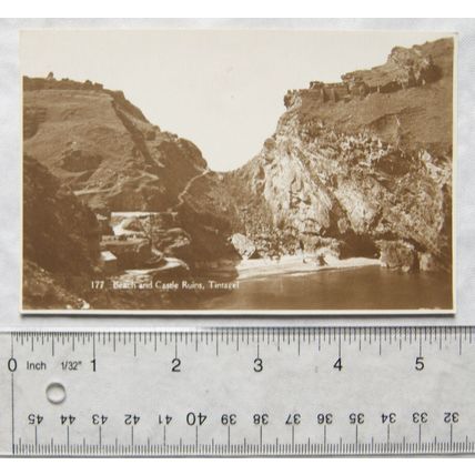 vintage postcard Beach & Castle Ruins, Tintagel, Cornwall