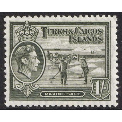 Turks and Caicos KGVI 1938-45 1s Grey-Olive Raking Salt SG202a Mint MLH