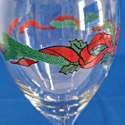 Lot 3 Libbey Christmas HOLLY & BOW WINE GLASSES Stemmed Goblets Ribbon Holiday