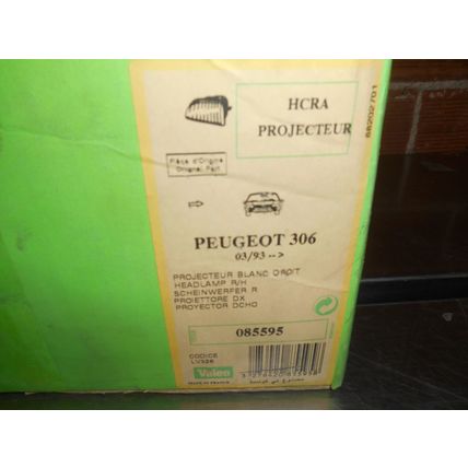Headlight RH For Peugeot 306 03/92 - 02/97