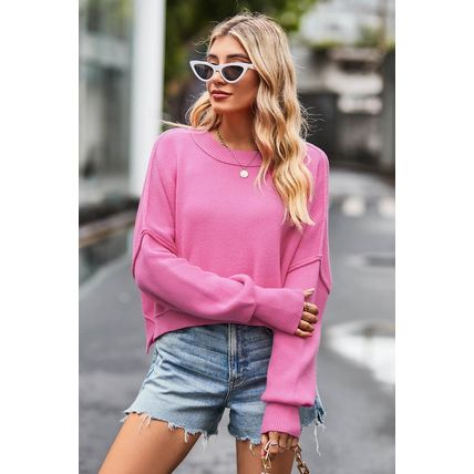 Ribbed Trim Drop Shoulder Baggy Sweater