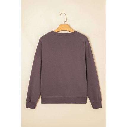 Dark Khaki Contrast Terry Bow Pattern Drop Shoulder Sweatshirt