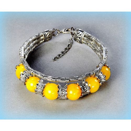 Sale Tibetan Silver Hill Tribe Style Yellow Beads Bracelet Bangle Jewellery 2291