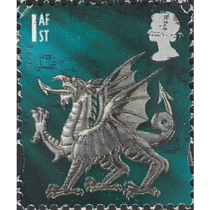 WALES, Heraldic Dragon, blue-green 2001, 1st, #4