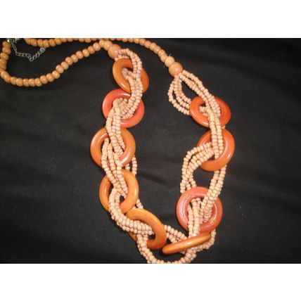 Fun casual wood bead and ring 30" woven necklace beach holiday