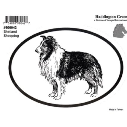 Dog Breed Oval Vinyl Car Decal Black & White Sticker -Shetland Sheepdog