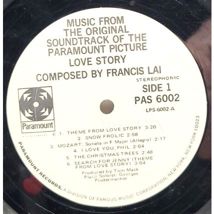 Love Story Original Soundtrack 1970 LP Vinyl Record Album Paramount PAS 6002
