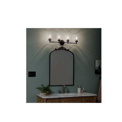 KICHLER Winslow 30" 4-Light Black Contemporary Bathroom Light with Seeded Glass