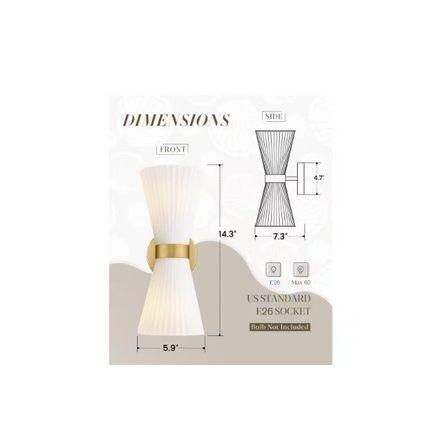 JAZAVA 5.9 in. 2-Light Milk White Glass Shade Modern Indoor Brushed Gold Finish