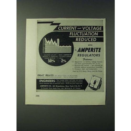 1943 Amperite Regulators Ad - Current and voltage fluctuation reduced