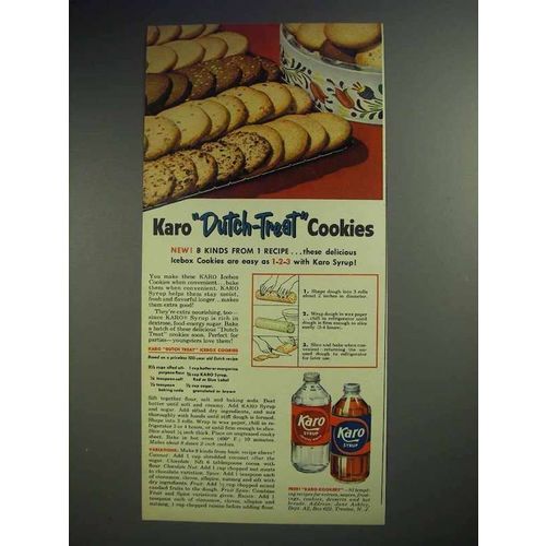1951 Karo Syrup Ad - Dutch-Treat Cookies