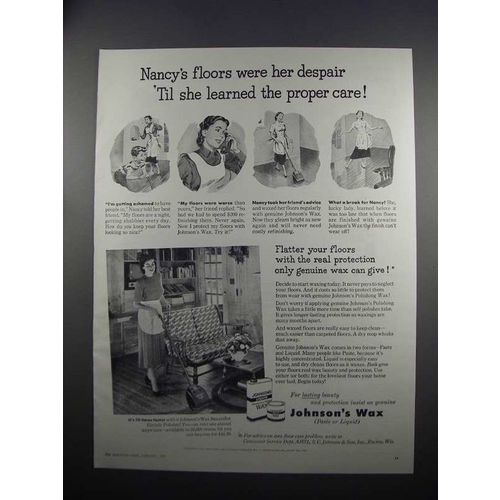 1951 Johnson's Wax Ad - Nancy's Floor Were Her Despair